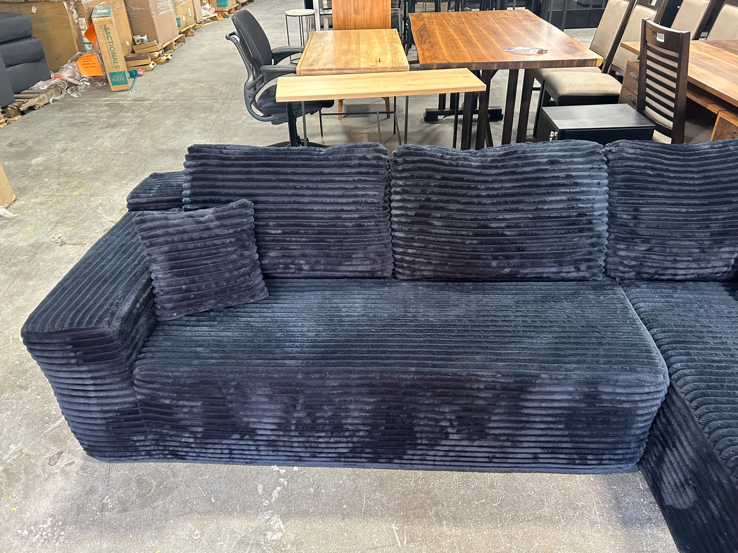 Obsidian Black Velvet Corduroy Chaise Sectional