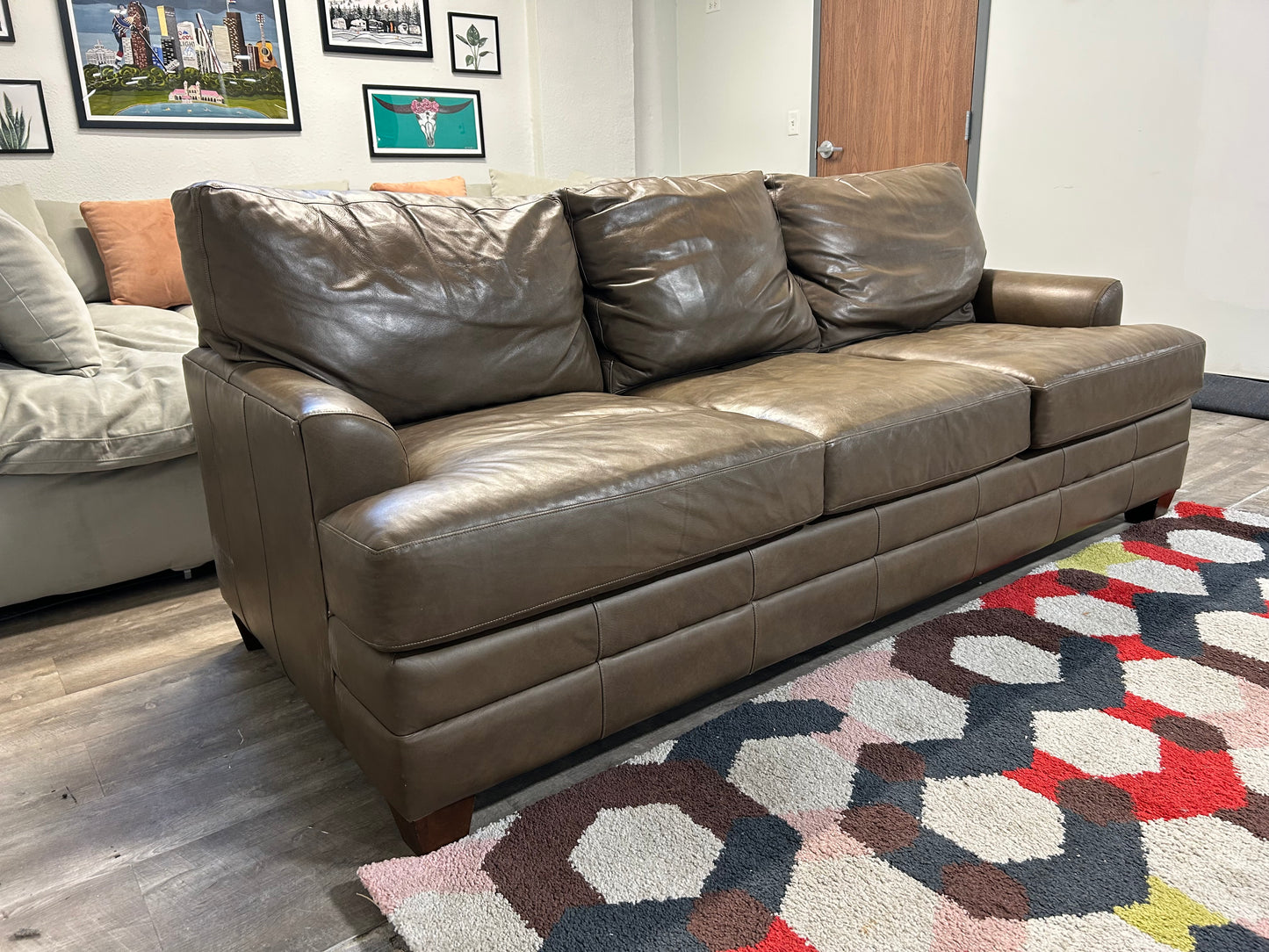 Bassett Taupe Top-Grain Leather Sofa