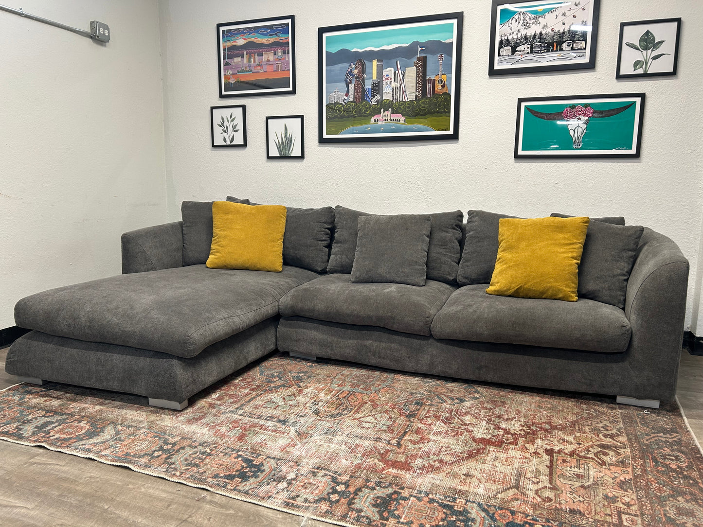 Mario Capasa Gray Feathers Collection Chaise Sectional