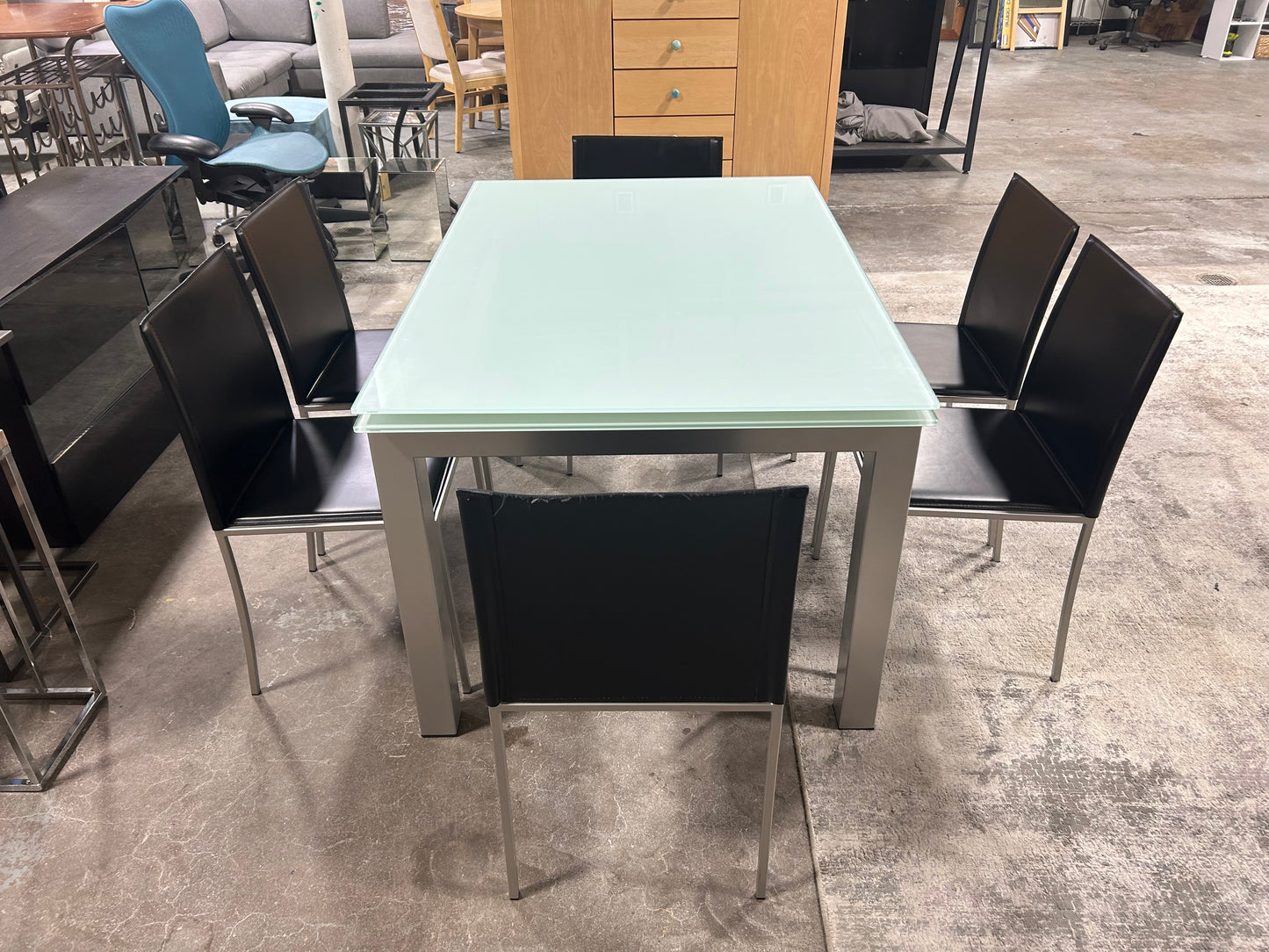 Calligaris 7-Pc Contemporary Tempered Glass Dining Set
