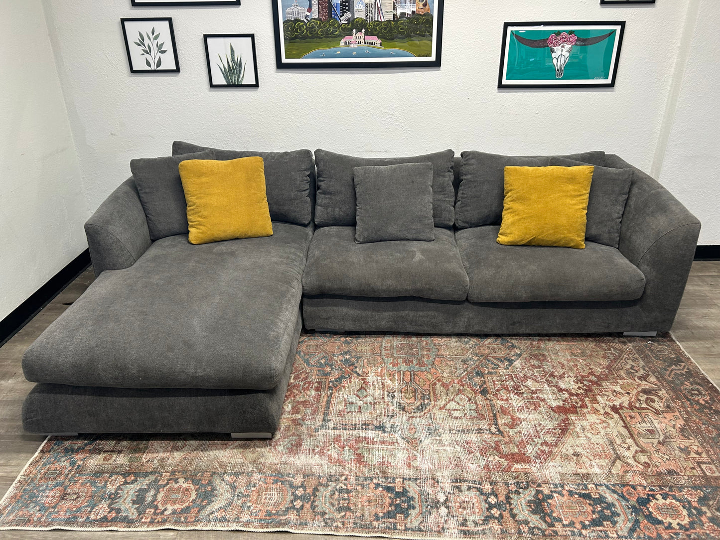 Mario Capasa Gray Feathers Collection Chaise Sectional