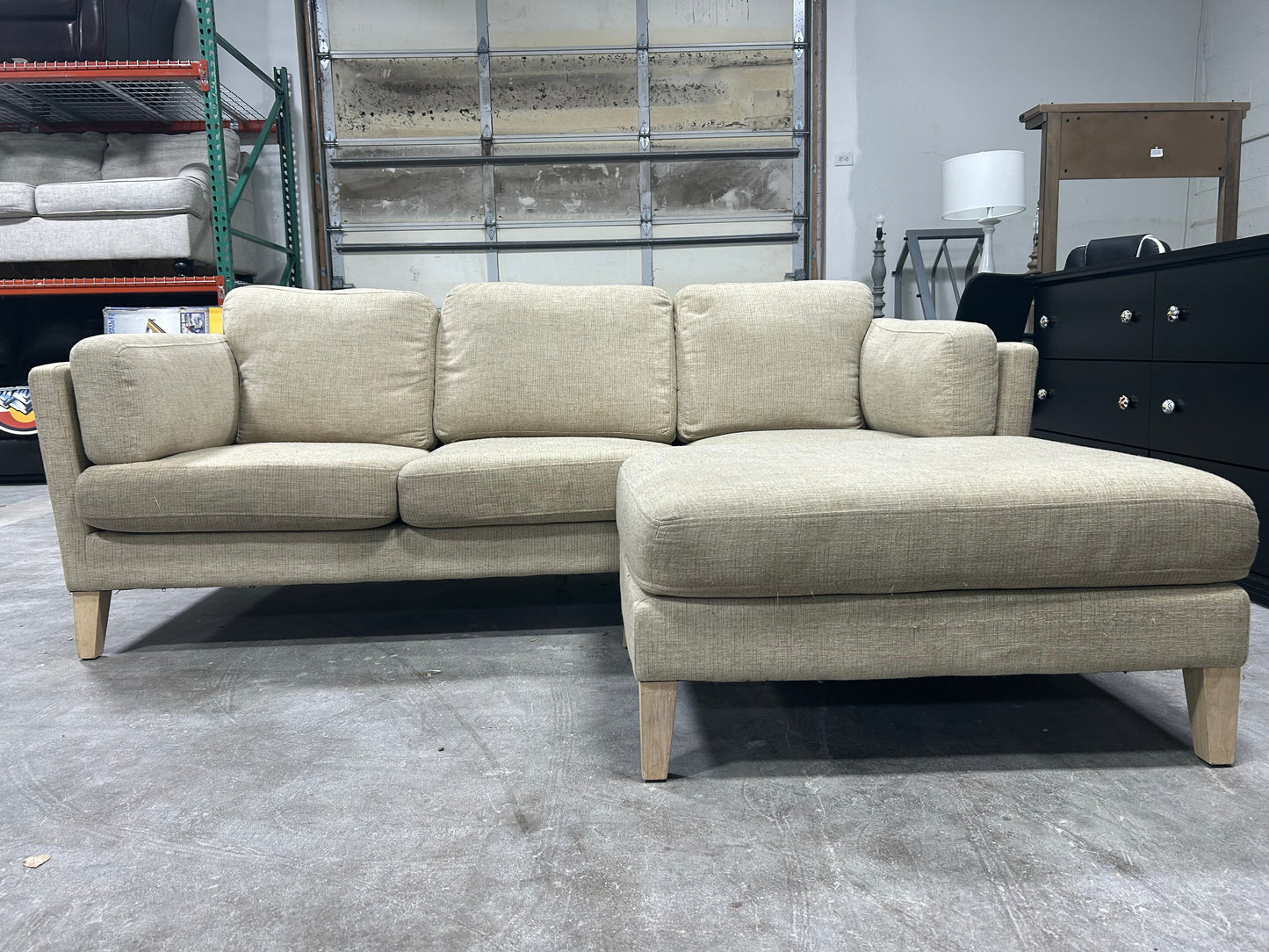 Beige World Market MCM Reversible Chaise Sectional