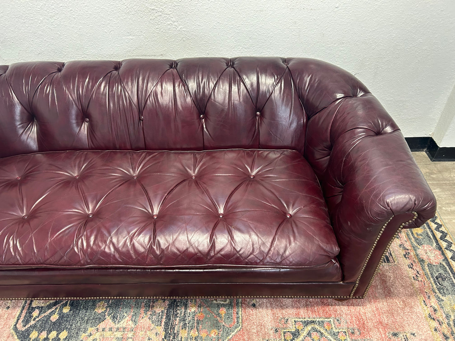 CUSTOM-MADE Vintage 1989 Aubergine Leather MCM Chesterfield Sofa