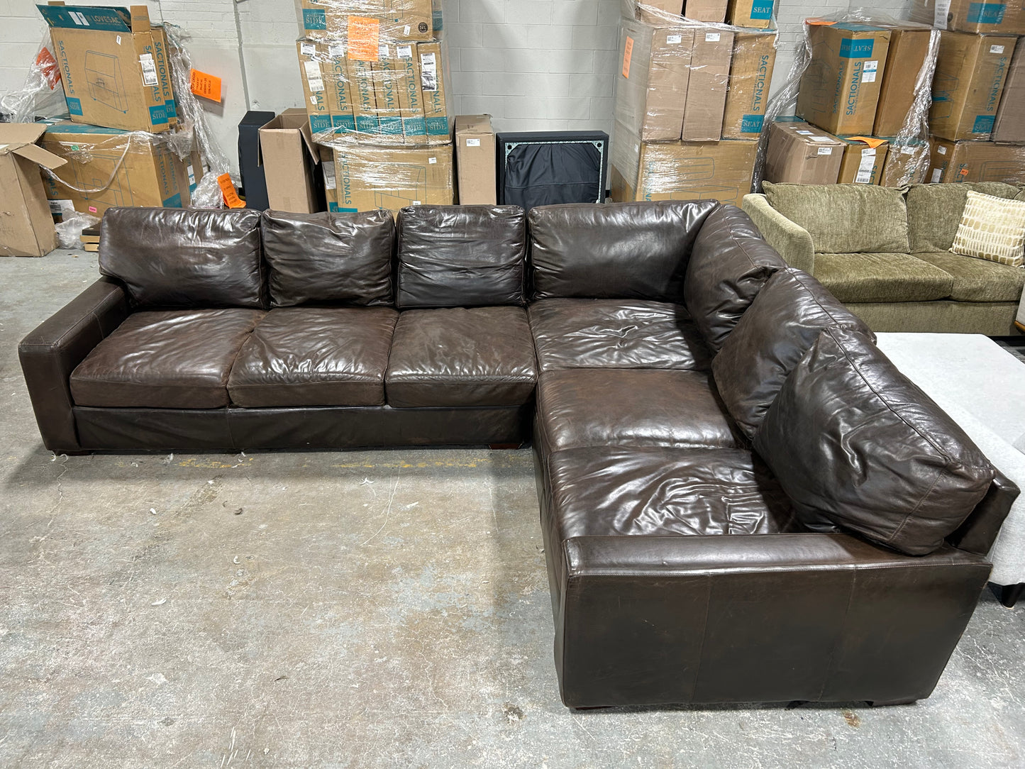Bernhardt Brown Leather L-Shaped Sectional
