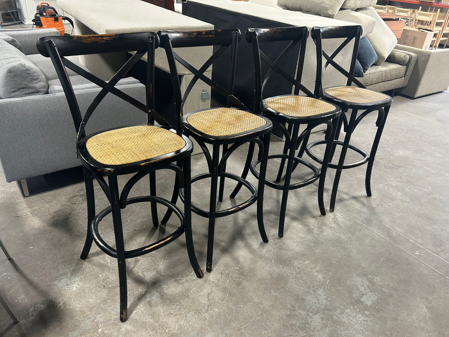 Arhaus 4-Pc Wicker & Wood Cadence Bar Stool Set