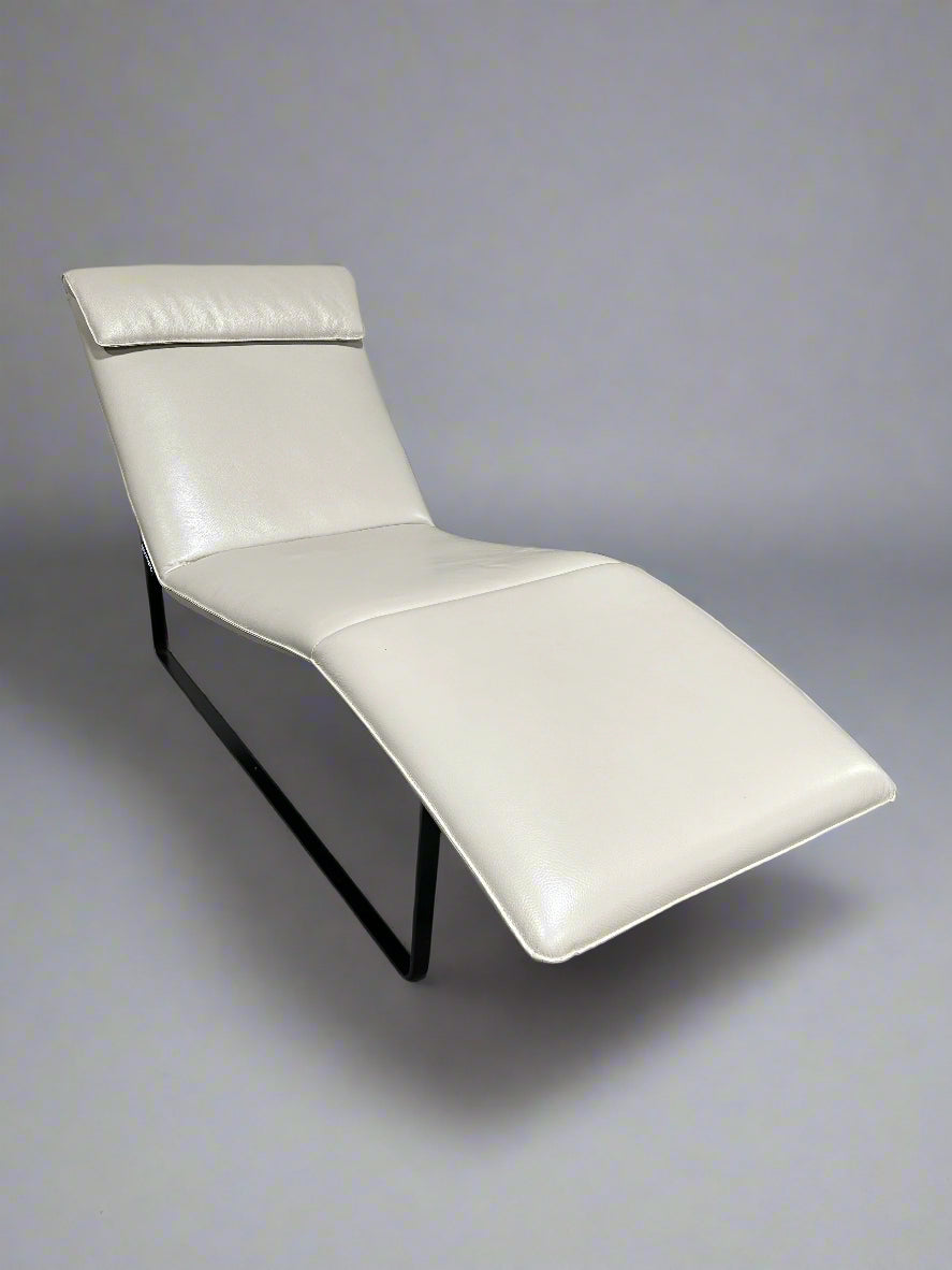 Chateau d’Ax Sky Grey Leather Chaise Lounge