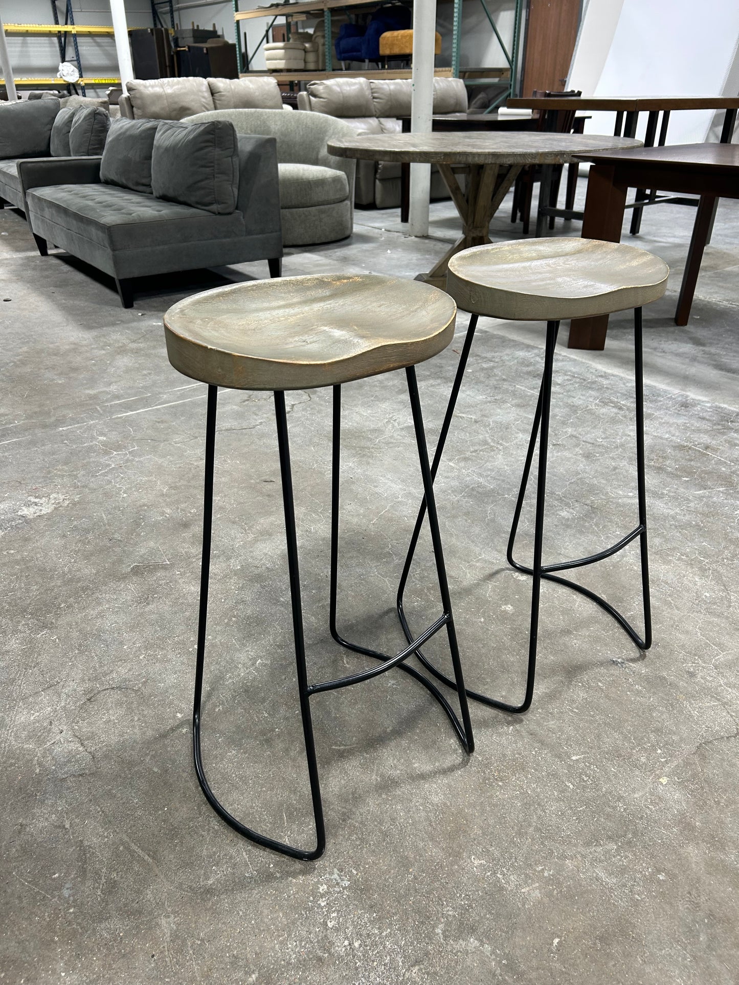 Contemporary Gray Wood & Metal Barstool Set