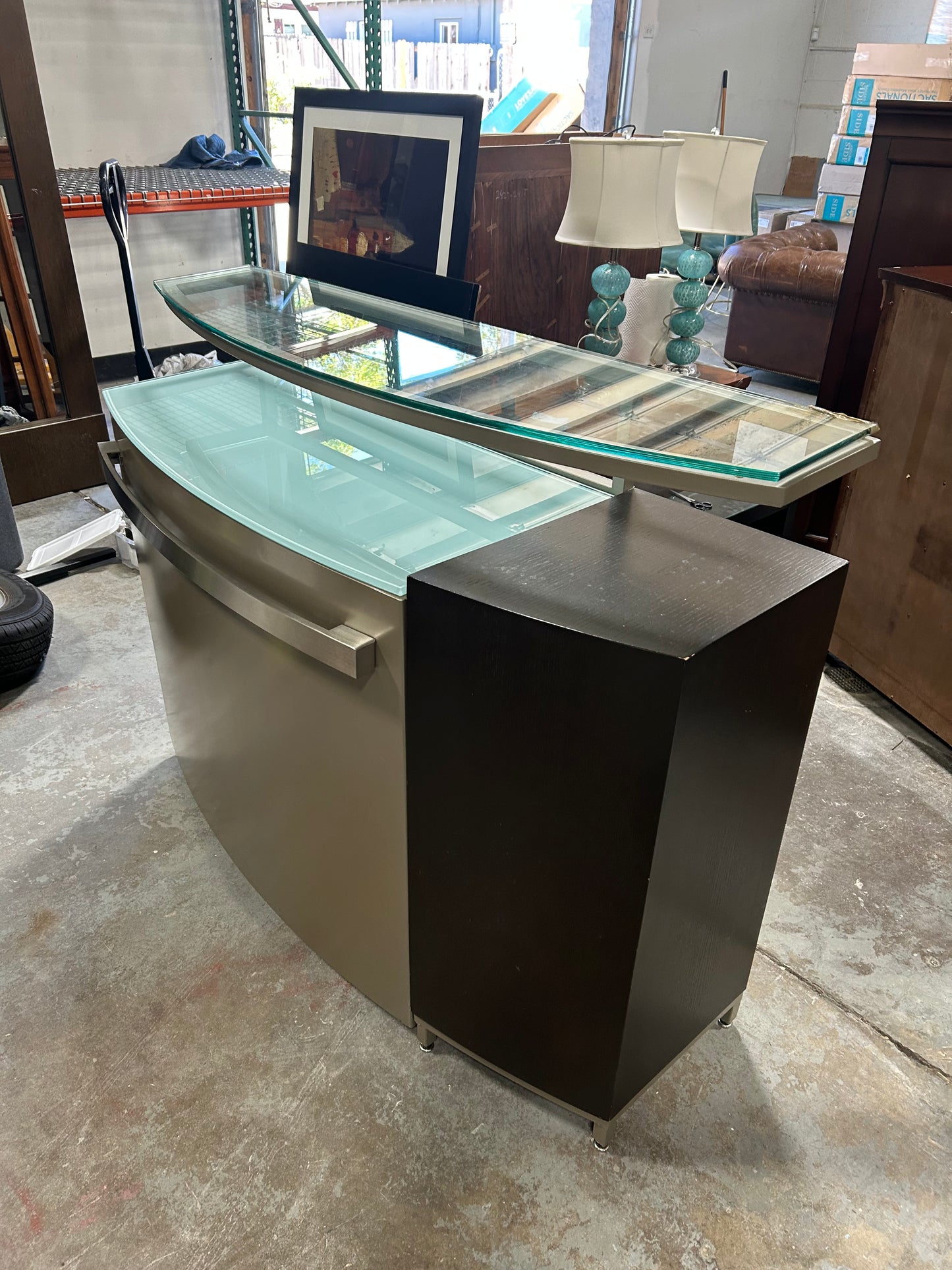 Contemporary Glass-Top Folding Bar Cabinet