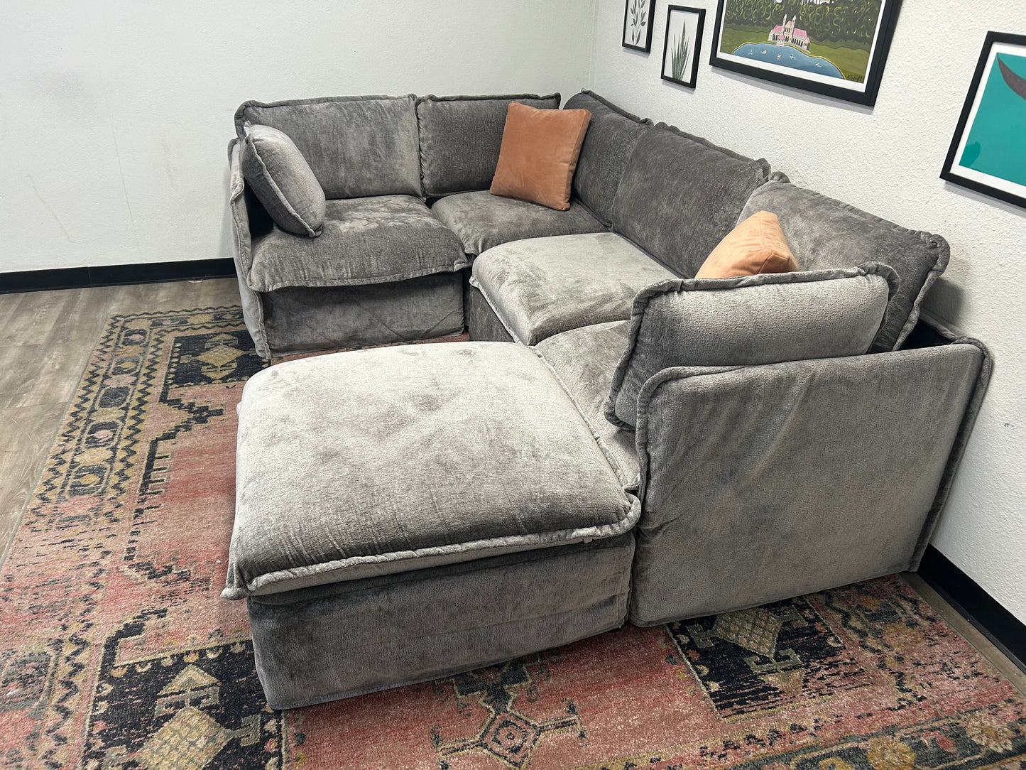 Anabei Modular Gray Velvet Cloud Sectional