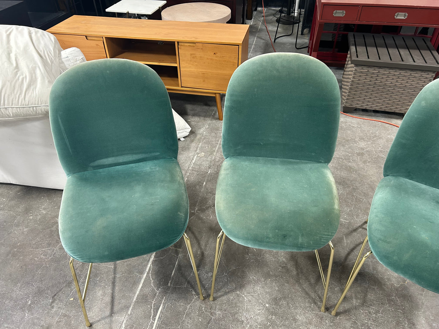 Anthropologie 4-Pc Emerald Green MCM Dining Chair Set