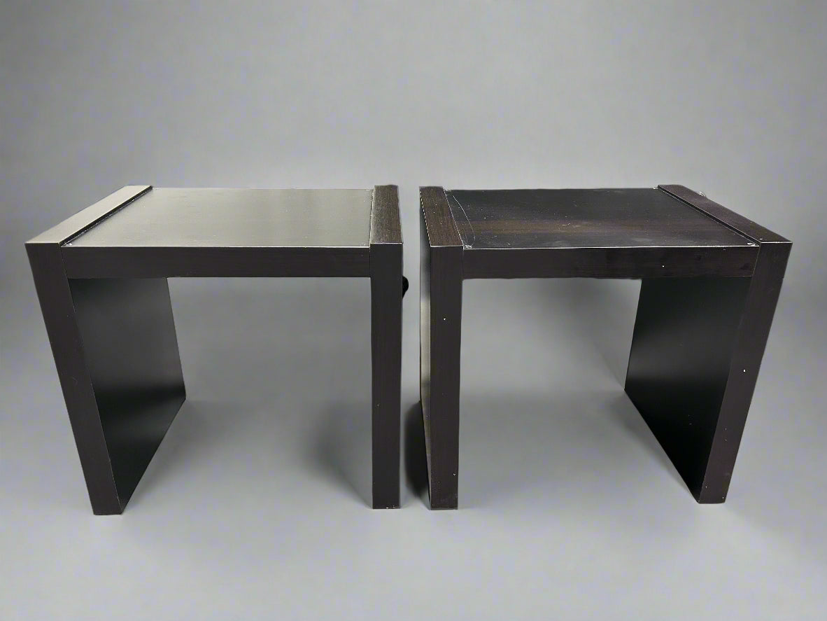Espresso Wooden Glass-Top End Table Set