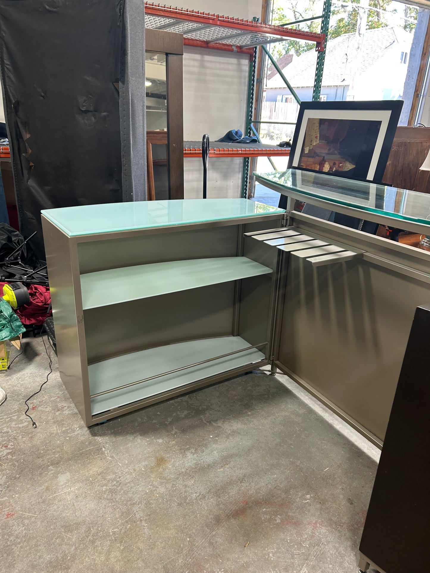 Contemporary Glass-Top Folding Bar Cabinet