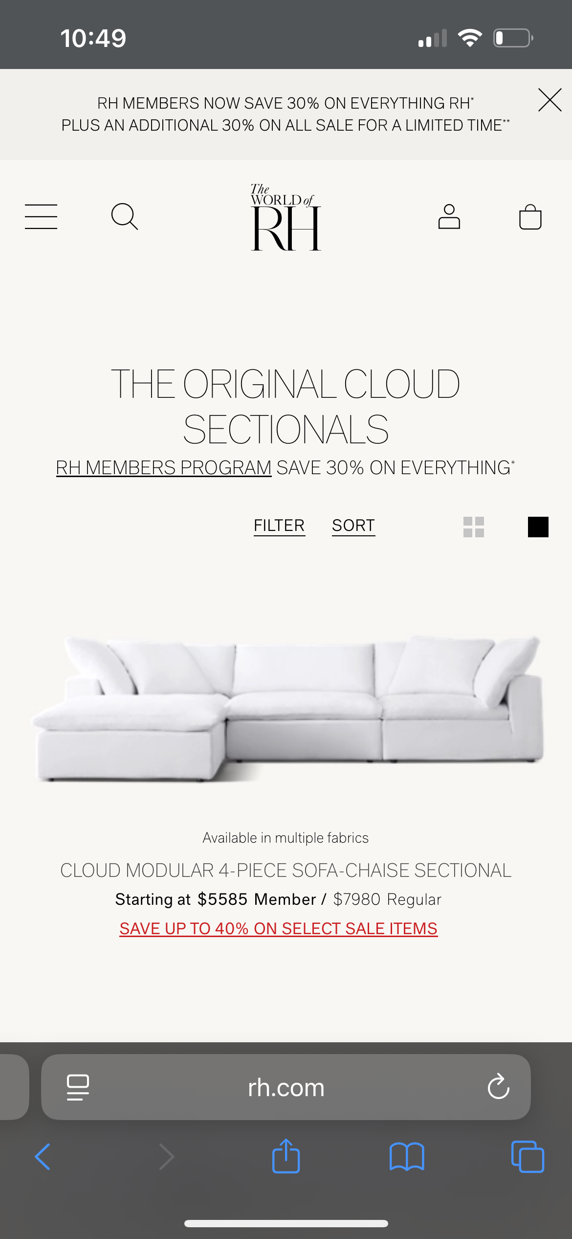 Restoration Hardware 4-Pc White Cloud Sectional w/BRAND-NEW Covers