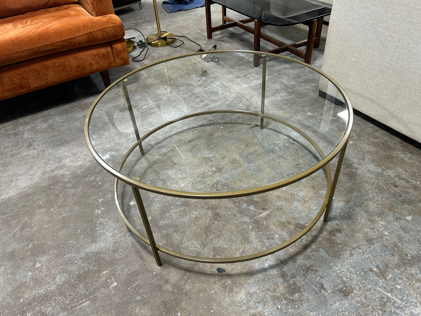 Round Gold-Trim MCM Coffee Table