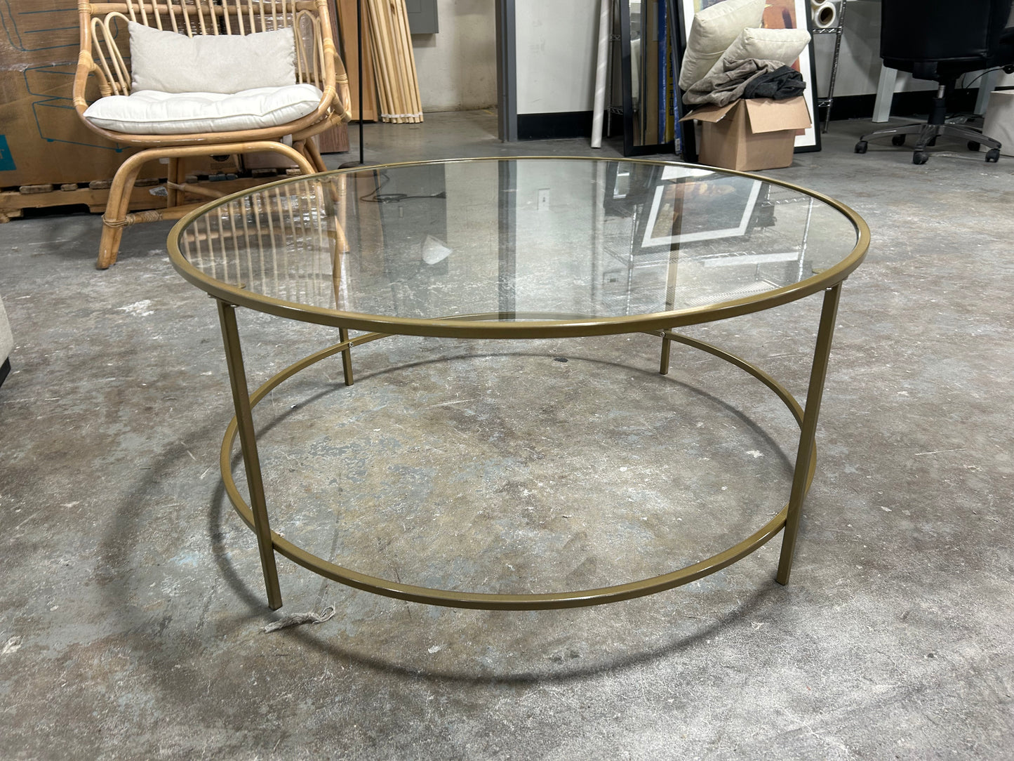 Round Gold-Trim MCM Coffee Table