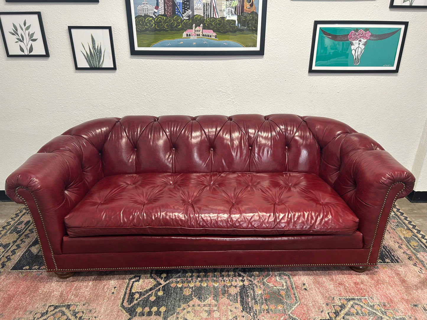 CUSTOM-MADE Vintage 1989 Red Leather MCM Chesterfield Sofa
