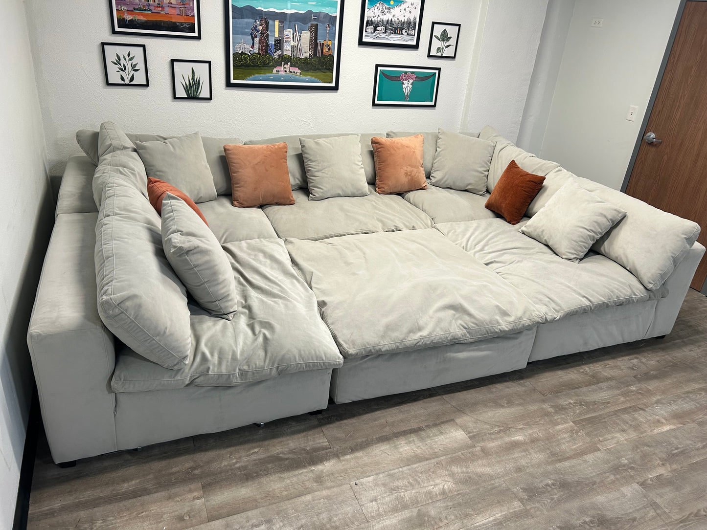 6-Pc Modular Sky Grey Velvet Cloud Sectional