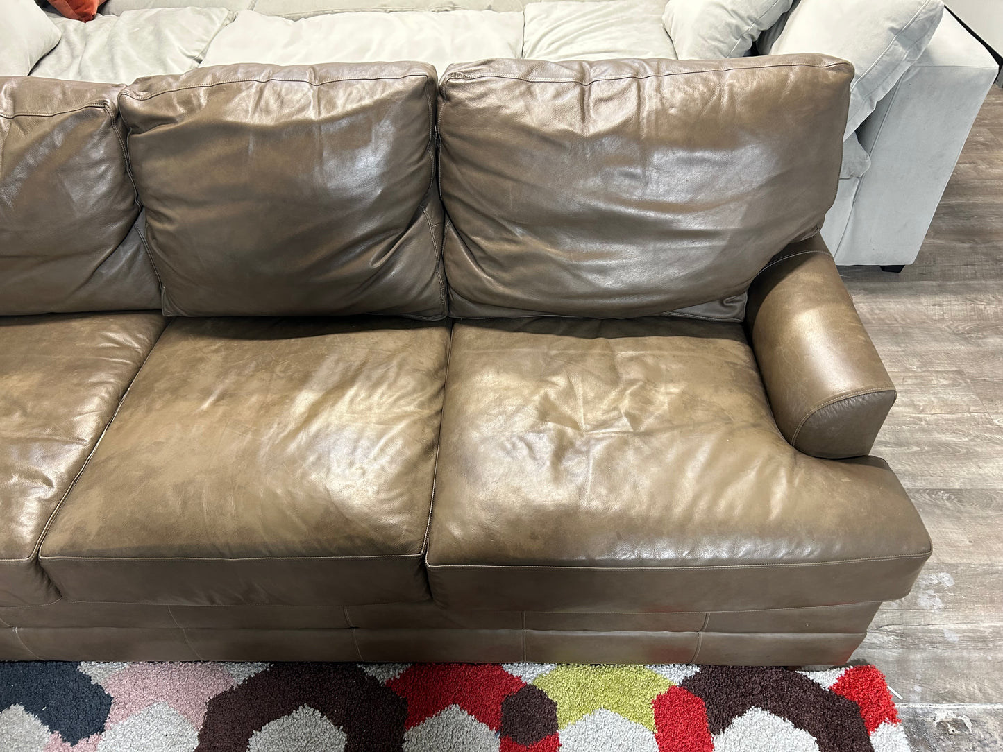 Bassett Taupe Top-Grain Leather Sofa
