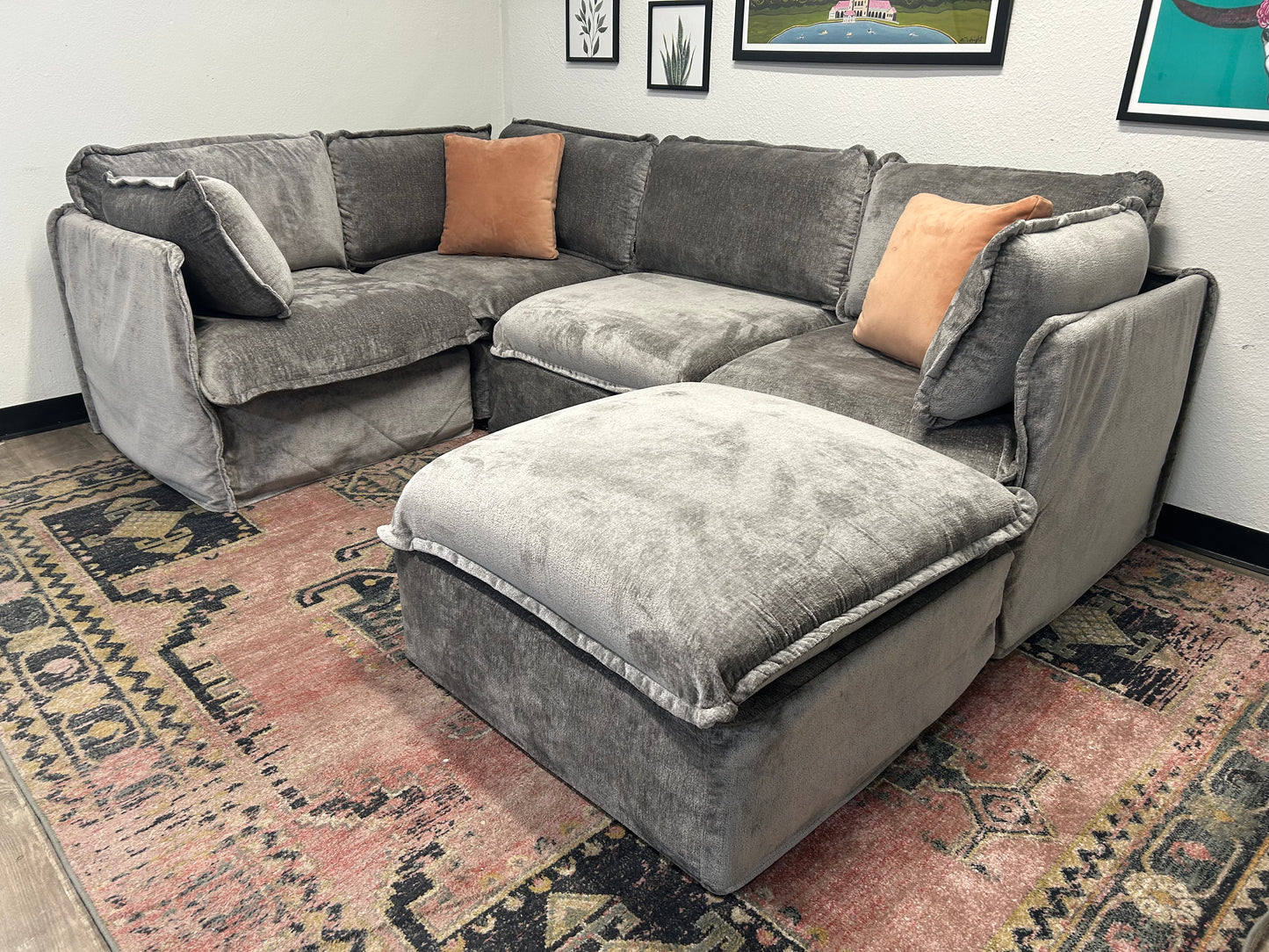 Anabei Modular Gray Velvet Cloud Sectional