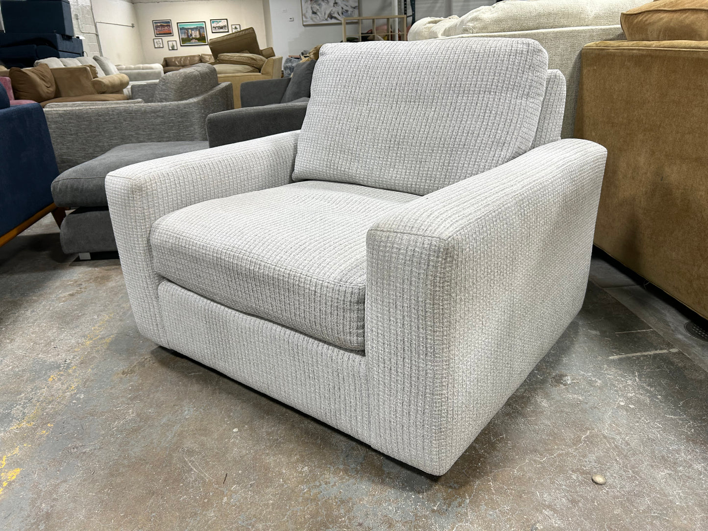 Arhaus Sky Grey Oversize Swivel Chair