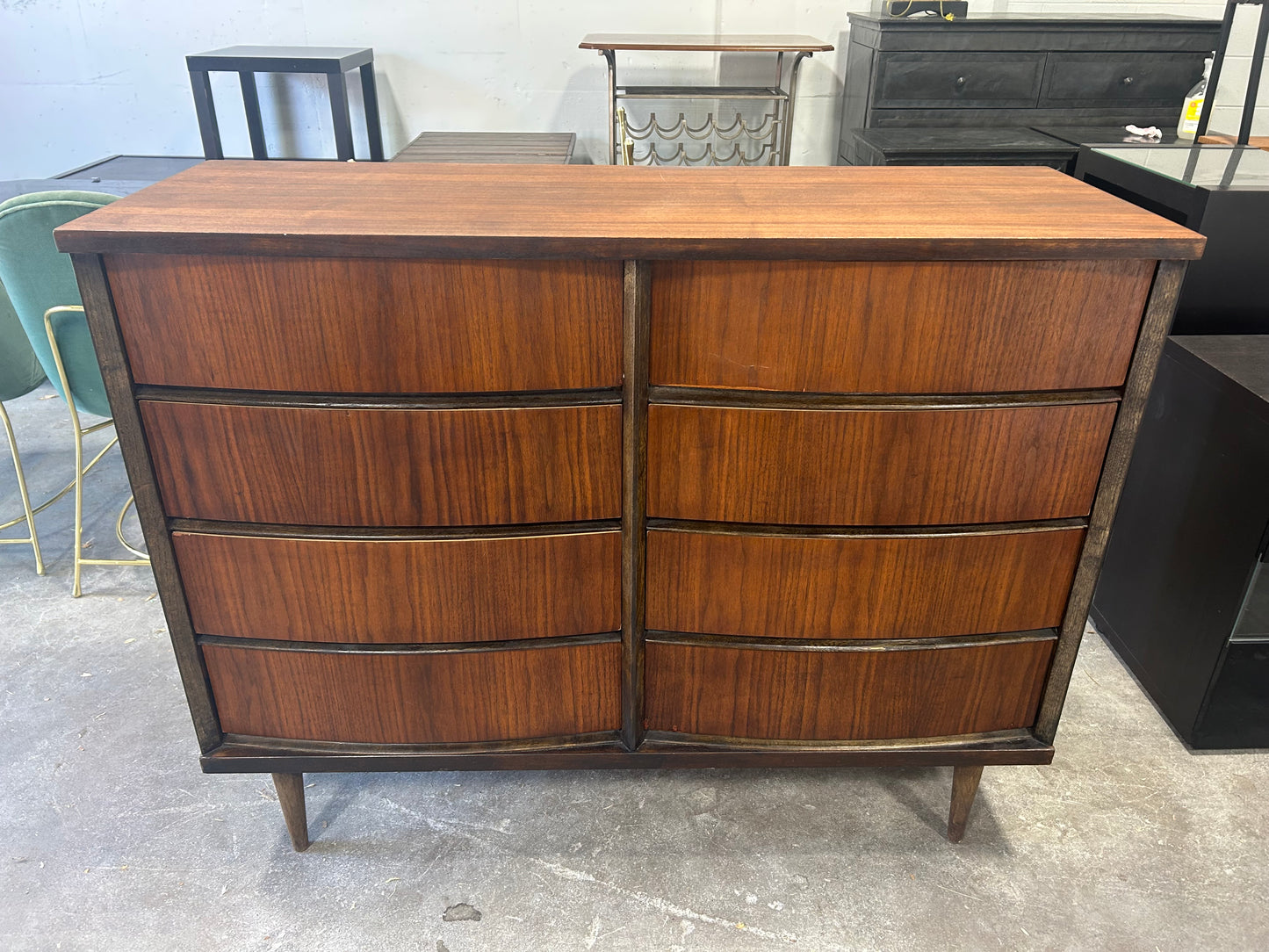 Bassett 8-Drawer MCM Walnut Wood Dresser