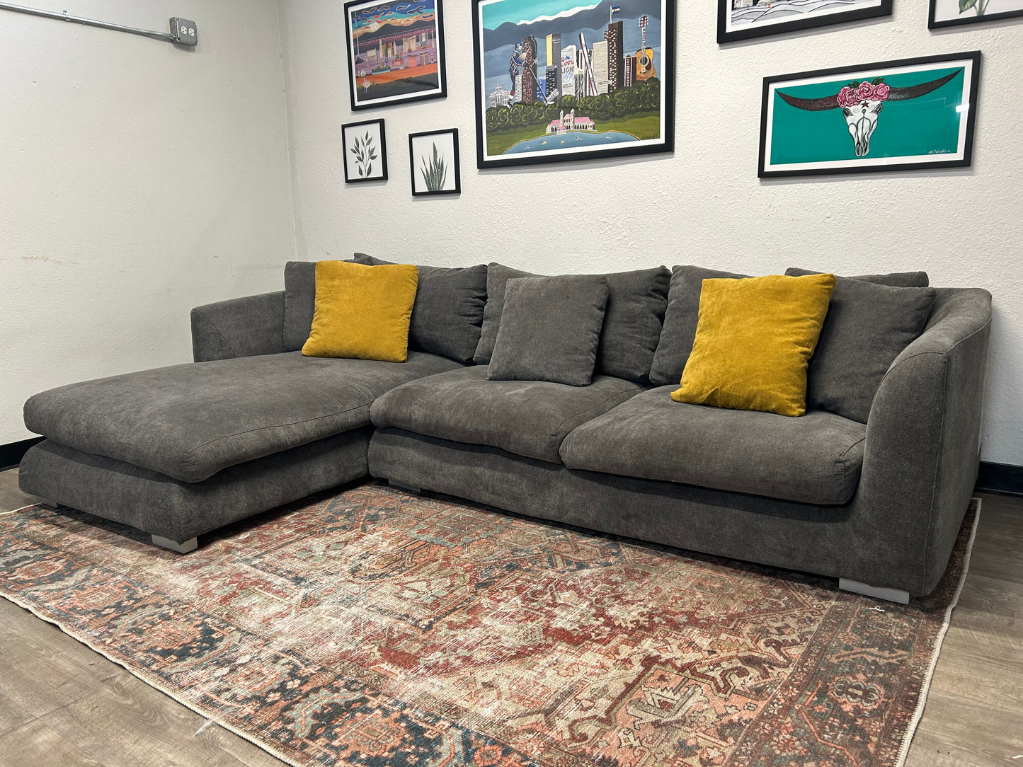 Mario Capasa Gray Feathers Collection Chaise Sectional
