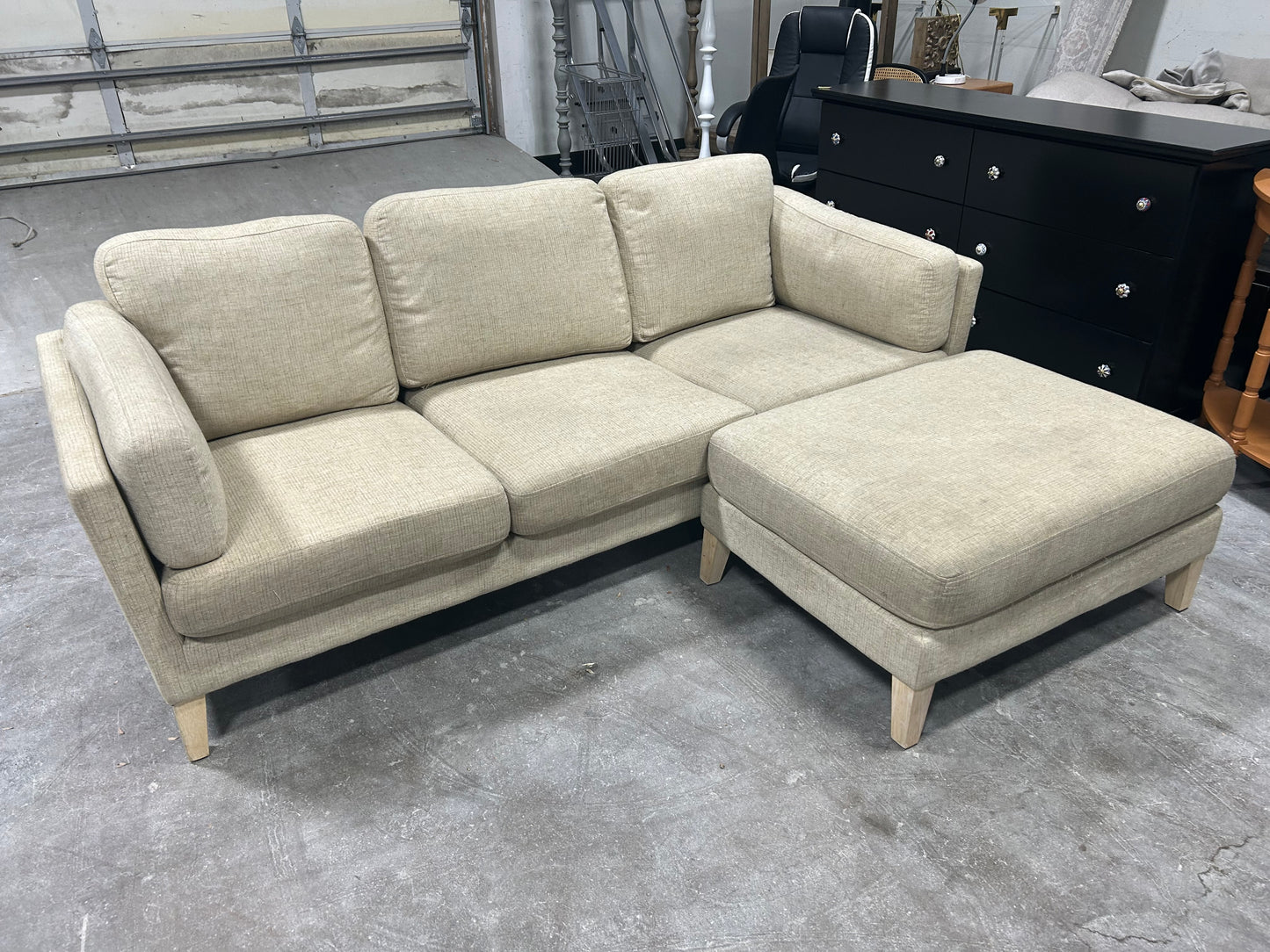 Beige World Market MCM Reversible Chaise Sectional
