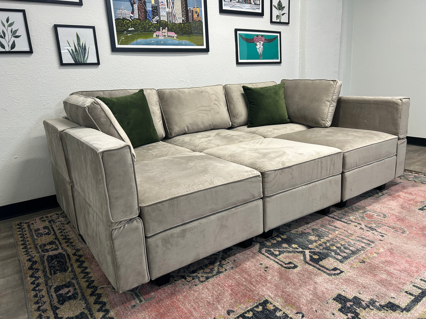 Belffin Modular Grey Velvet Storage Pit Sectional