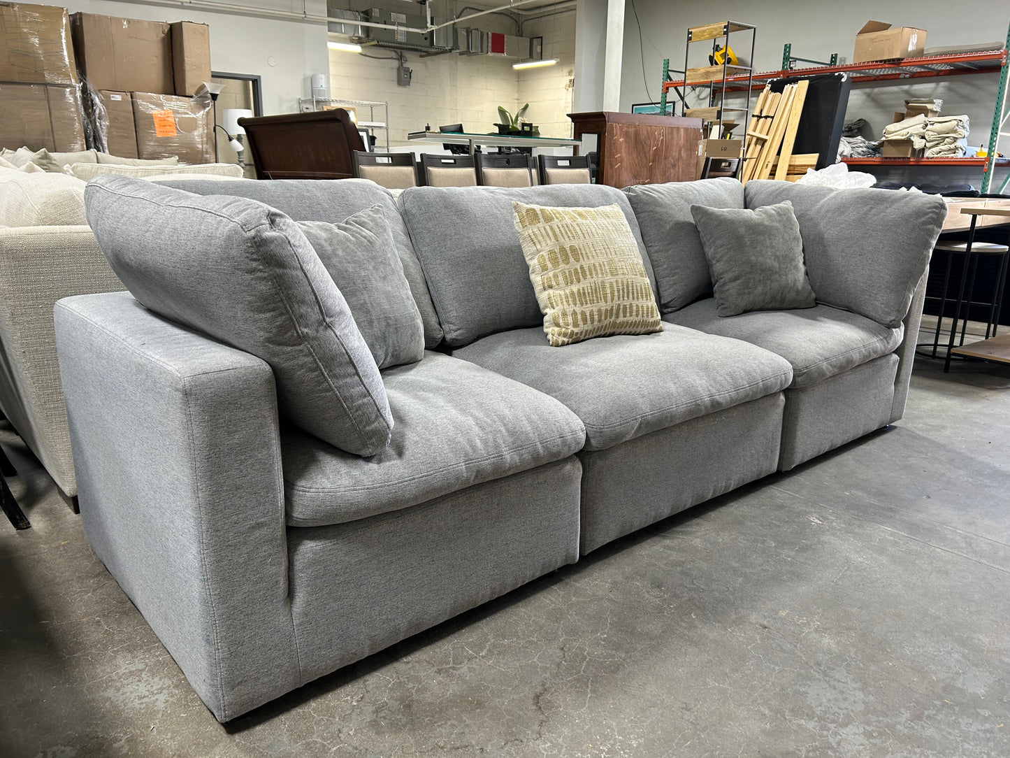 3-Pc Modular Light Gray Cloud Sofa