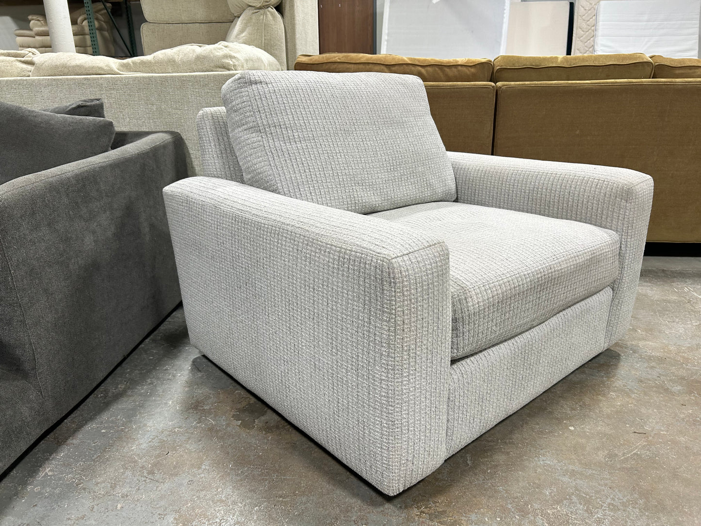 Arhaus Sky Grey Oversize Swivel Chair