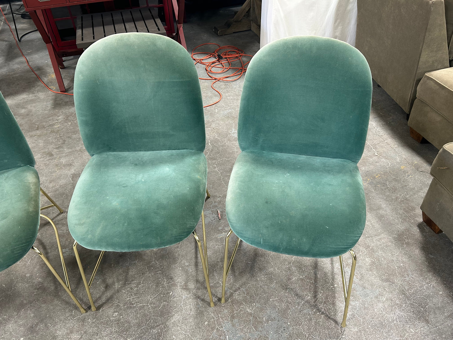 Anthropologie 4-Pc Emerald Green MCM Dining Chair Set