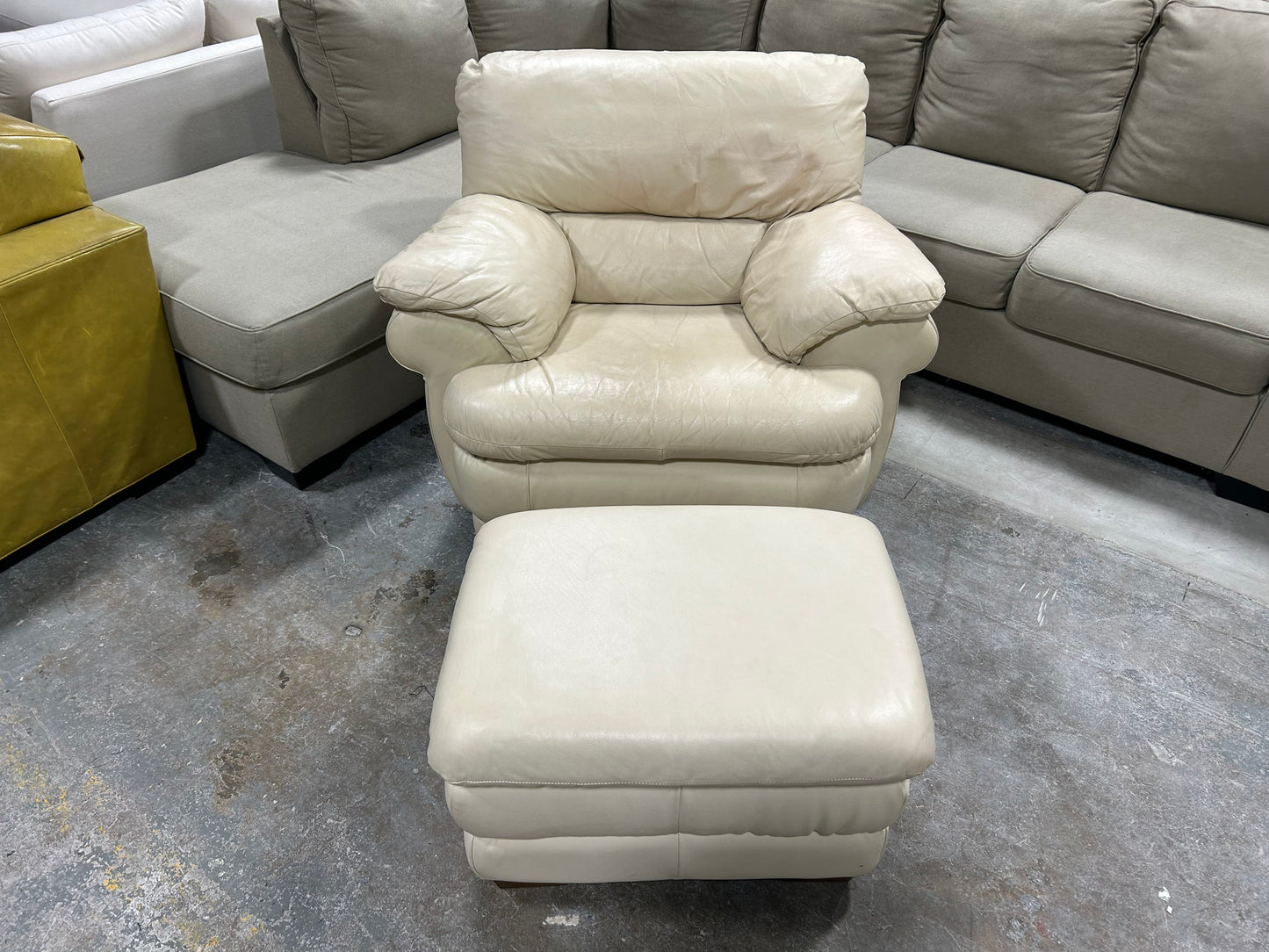 White Leather Accent Chair With Ottoman