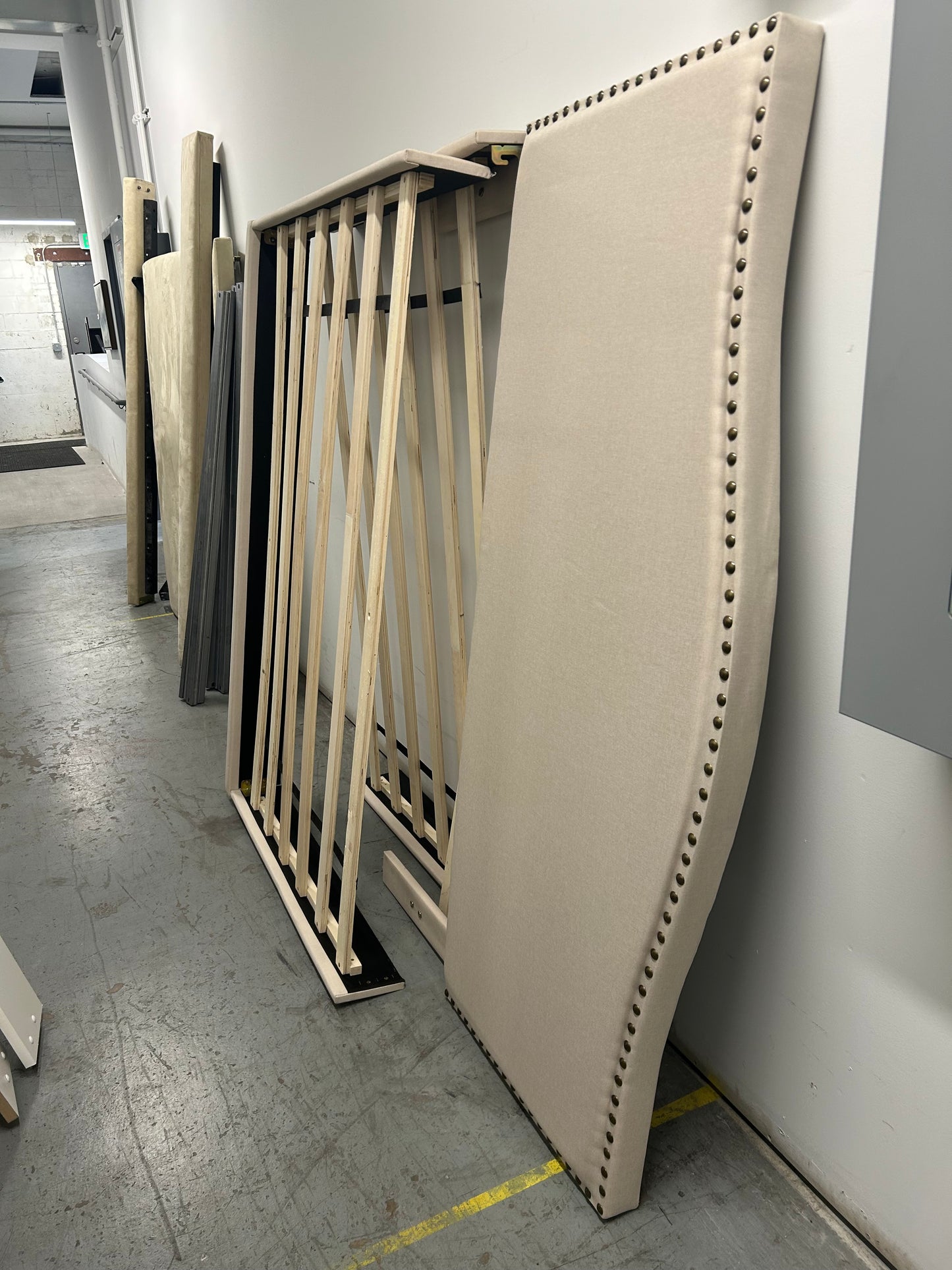 Studded Beige Queen Bed Frame