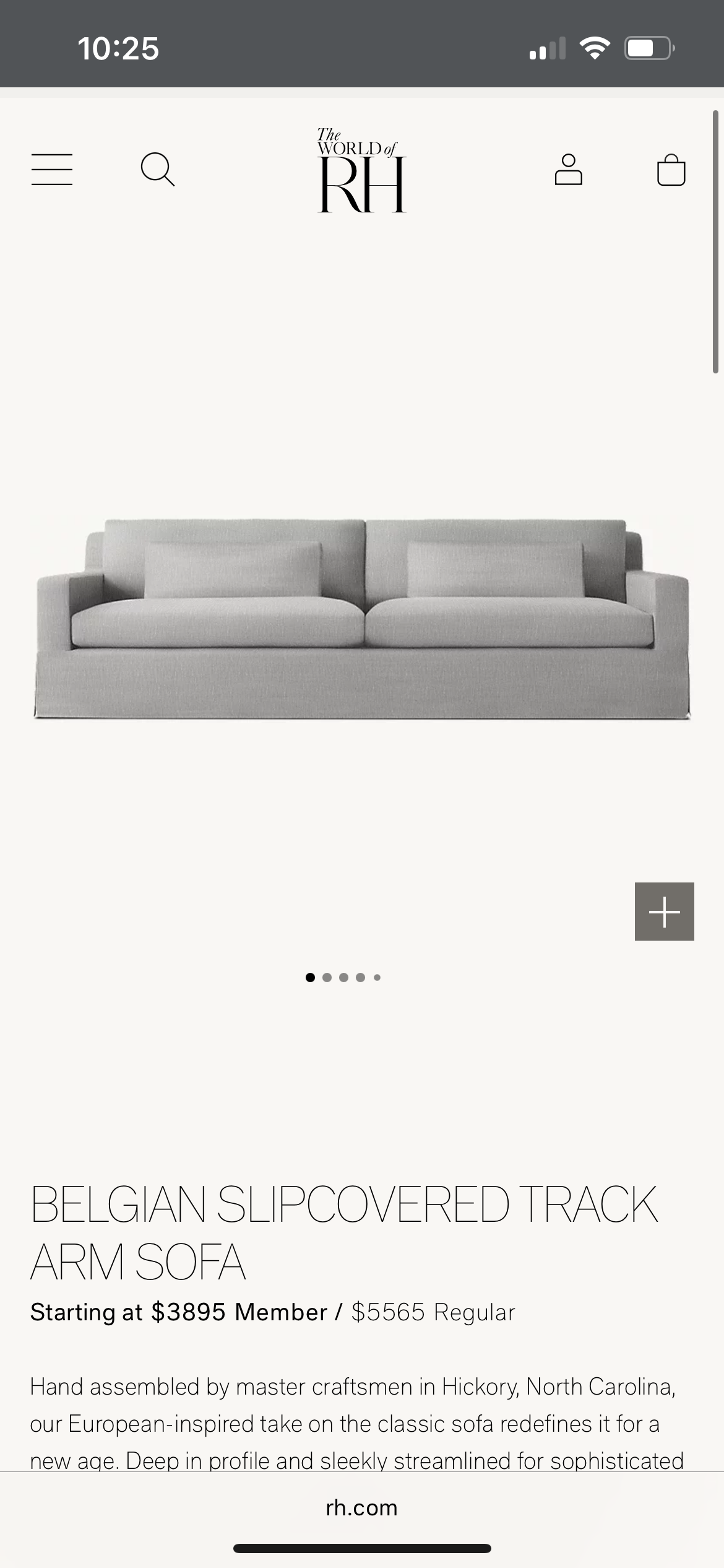 Restoration Hardware Belgian Track Arm Slipcovered Sofa
