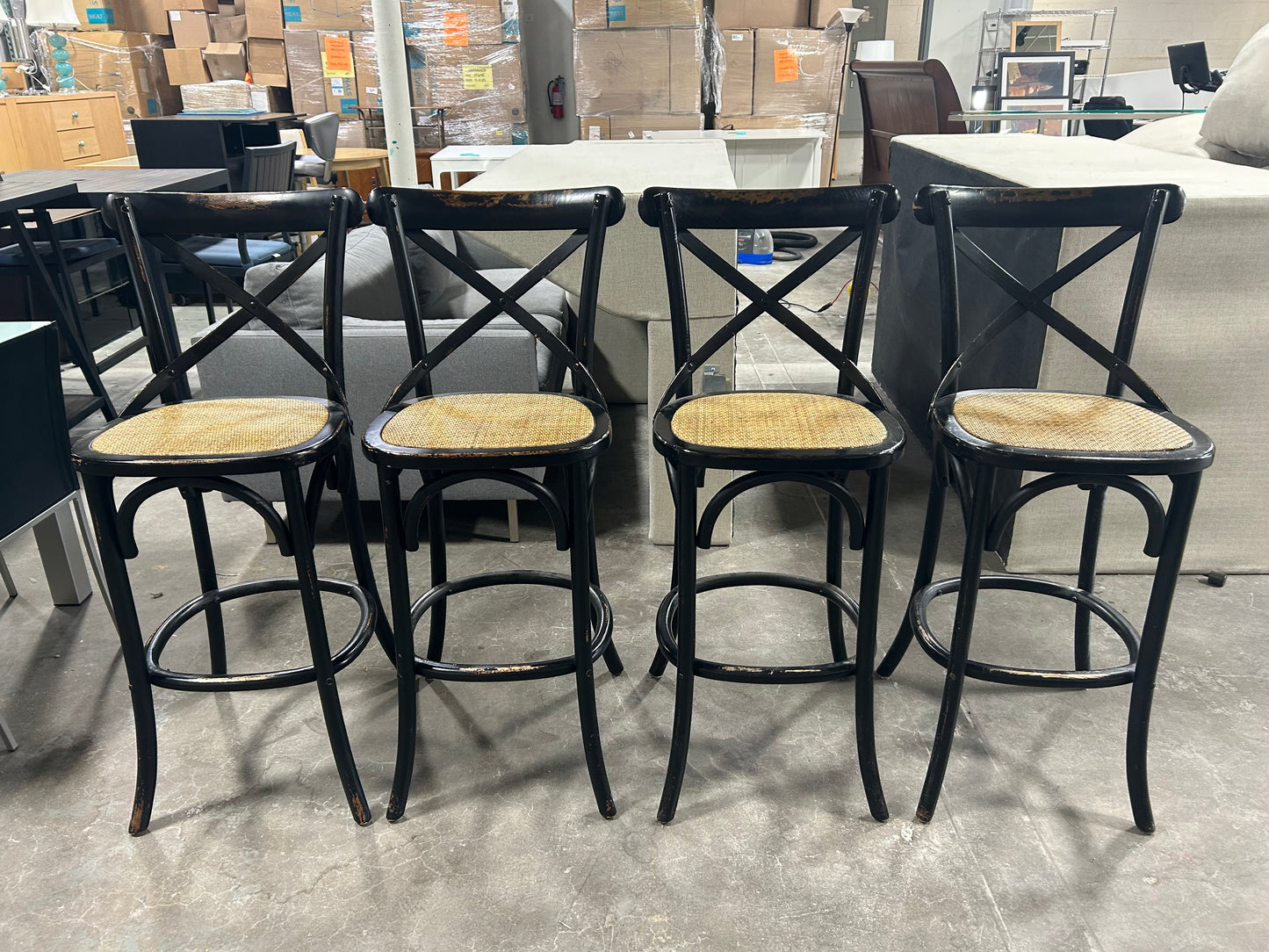 Arhaus 4-Pc Wicker & Wood Cadence Bar Stool Set