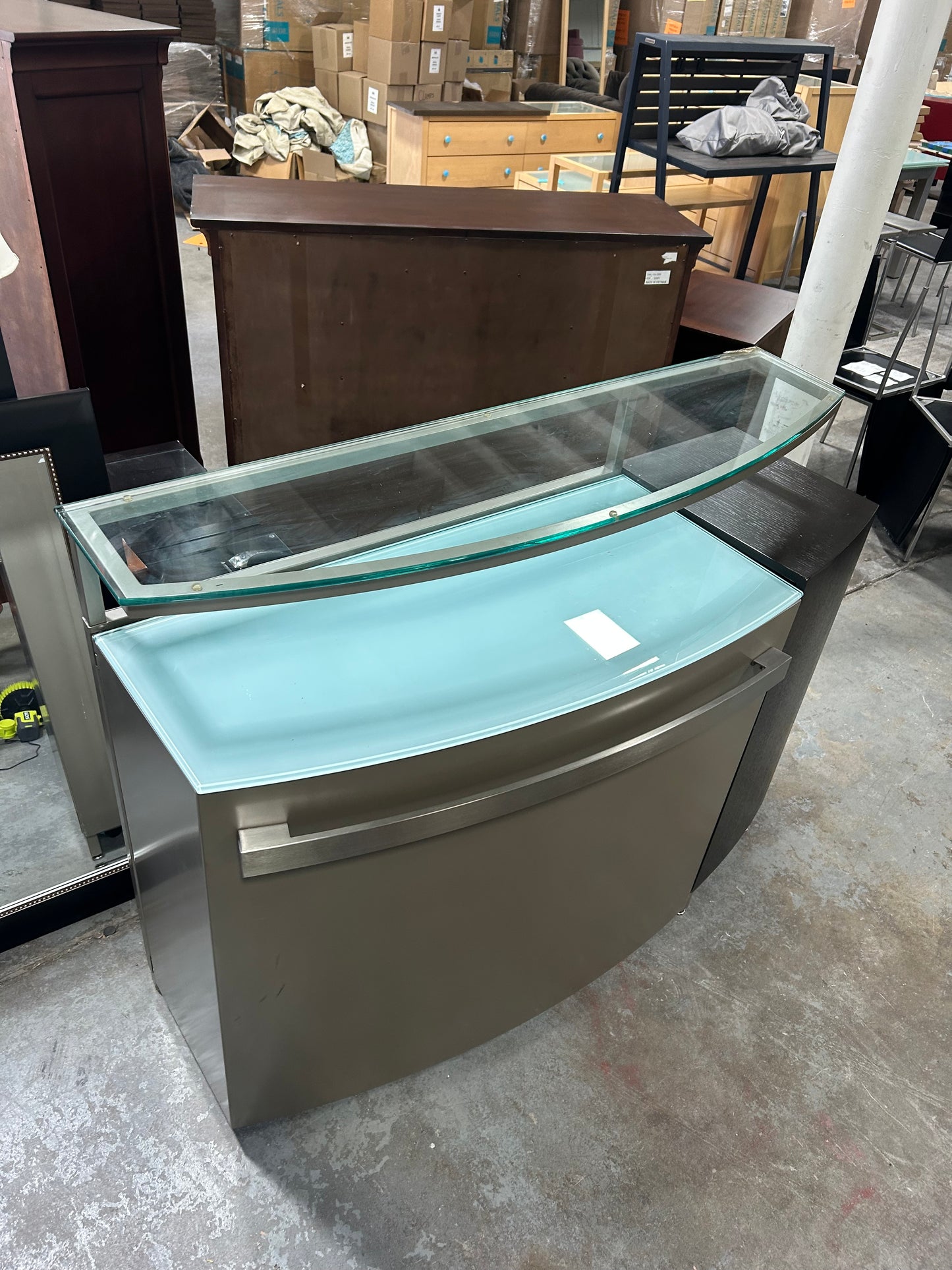 Contemporary Glass-Top Folding Bar Cabinet