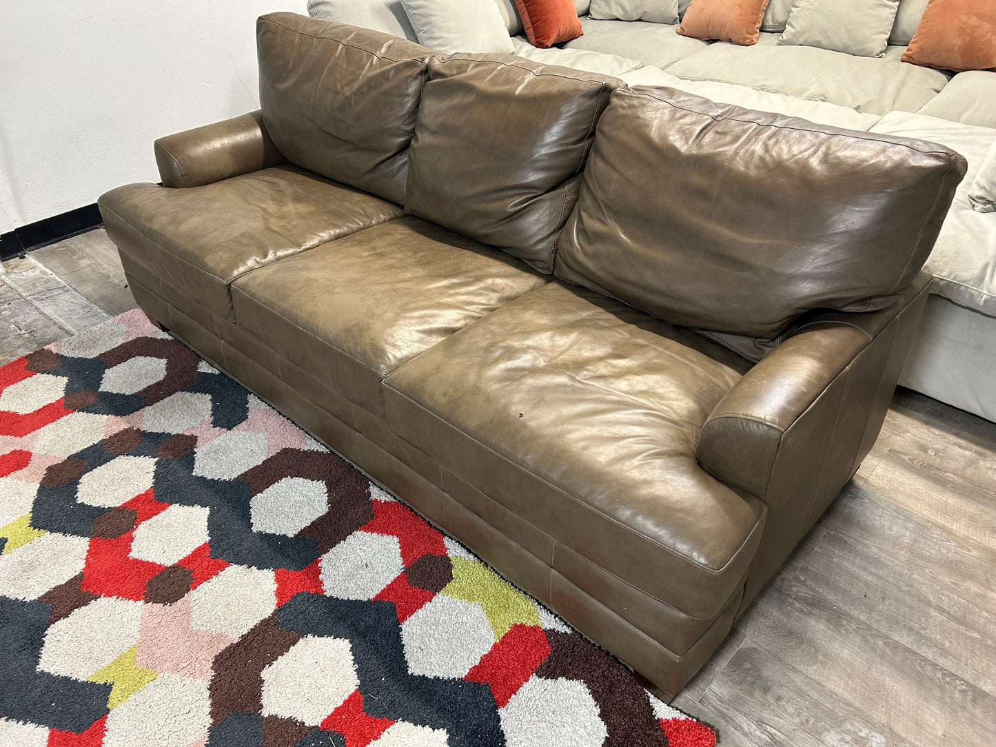 Bassett Taupe Top-Grain Leather Sofa
