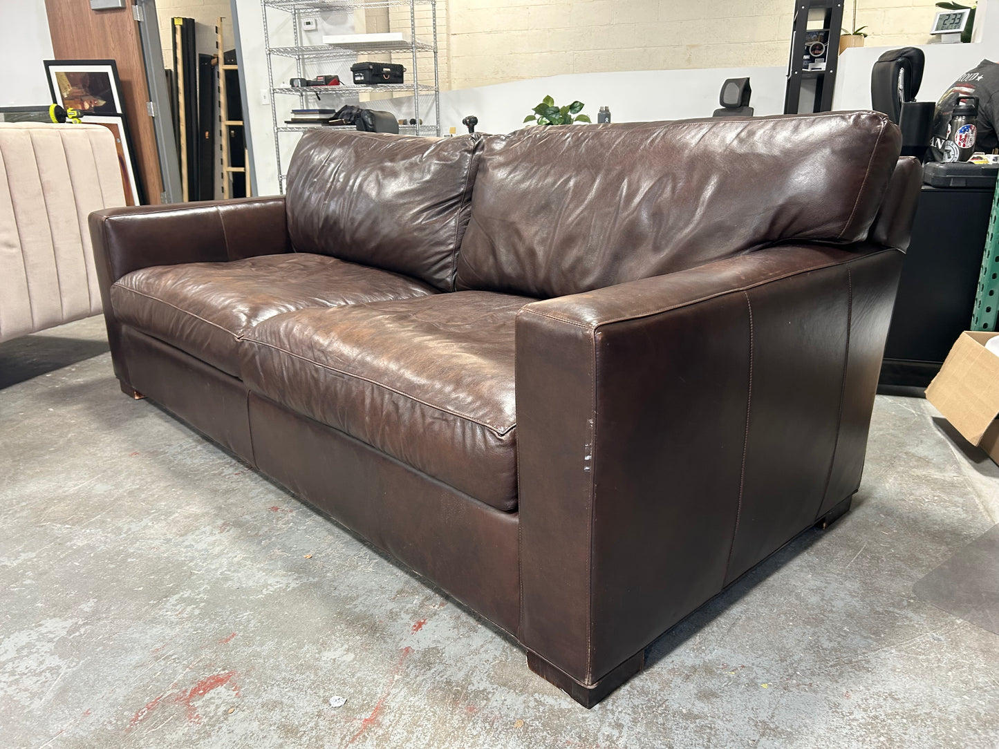 Crate & Barrel 88” Dark Brown Leather Axis Sofa