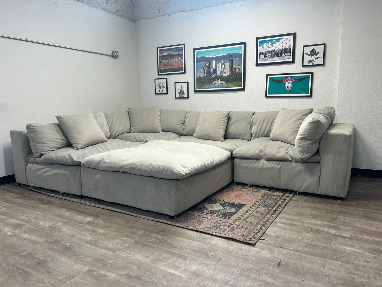 5-Pc Modular Sky Grey Velvet Cloud Sectional