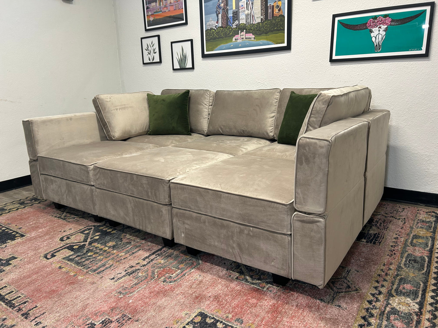 Belffin Modular Grey Velvet Storage Pit Sectional