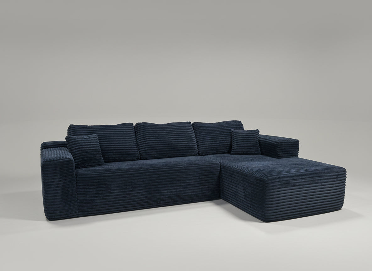 Obsidian Black Velvet Corduroy Chaise Sectional