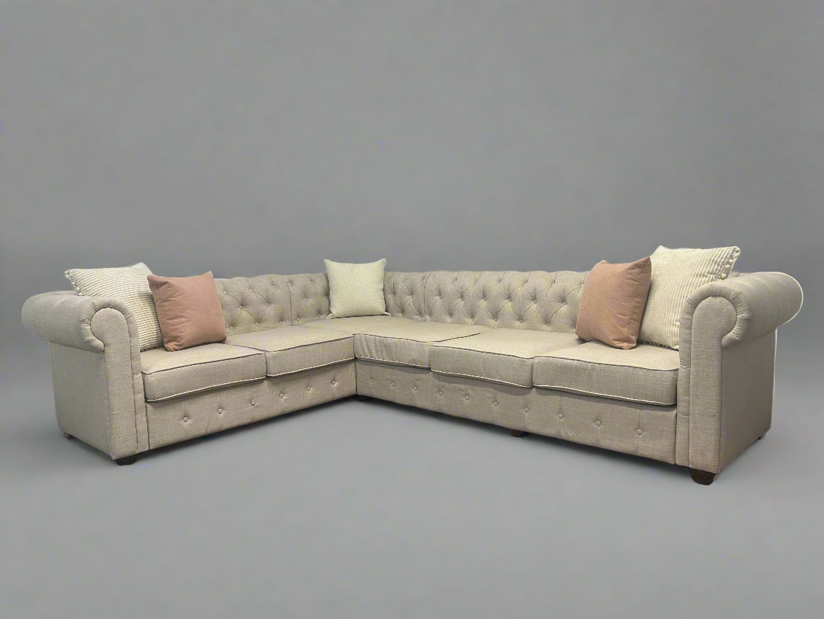 ELEGANT Beige L-Shaped Chesterfield Sectional