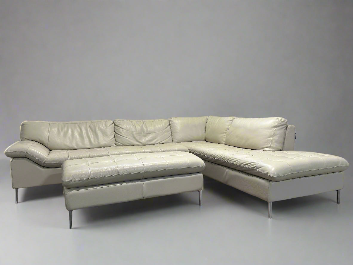 Chateau d’Ax Sky Grey Leather Corsica Sectional With Ottoman