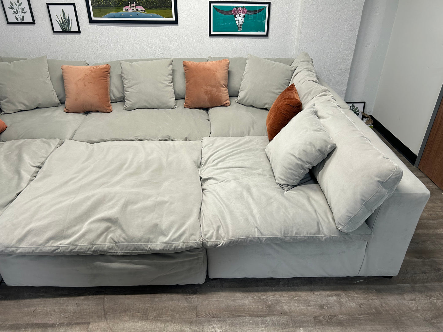 6-Pc Modular Sky Grey Velvet Cloud Sectional