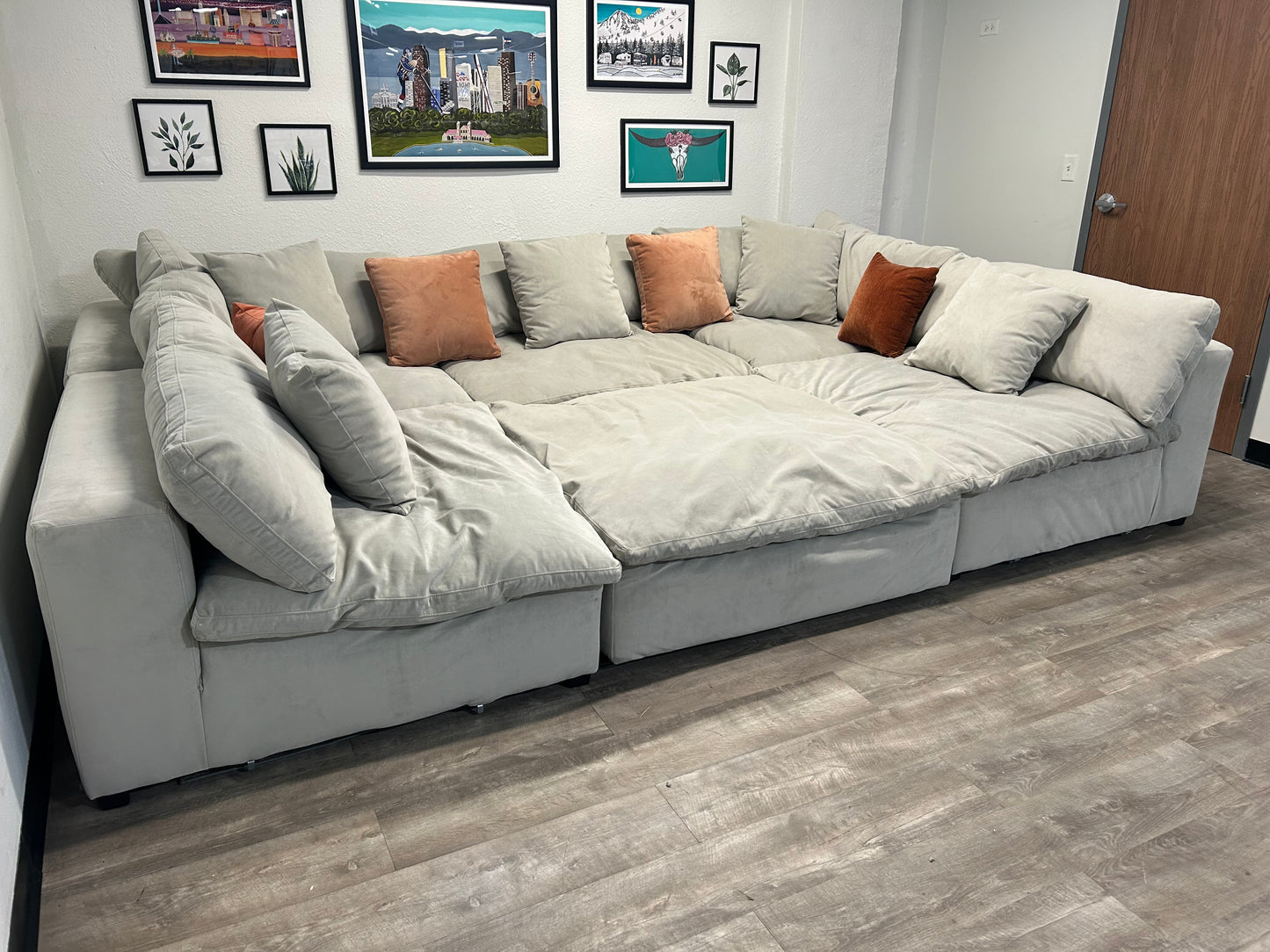 6-Pc Modular Sky Grey Velvet Cloud Sectional