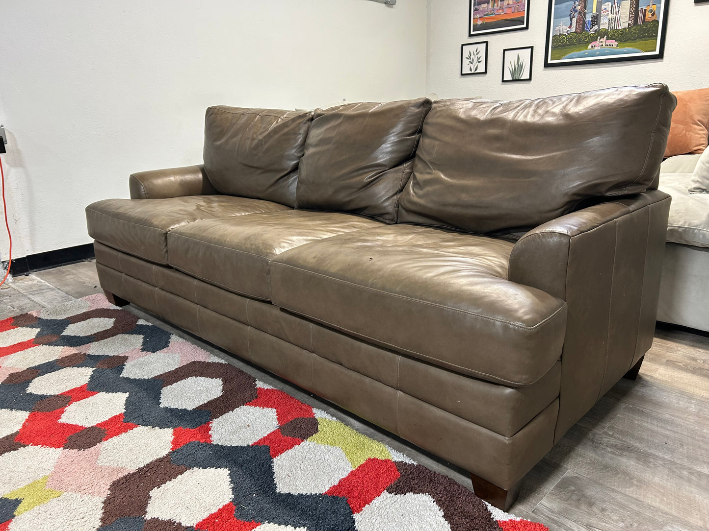 Bassett Taupe Top-Grain Leather Sofa