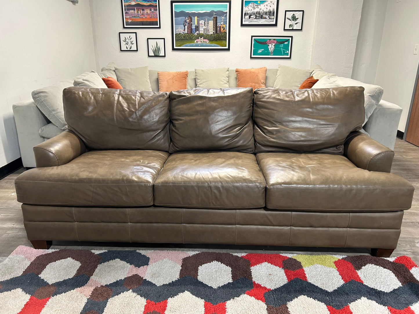Bassett Taupe Top-Grain Leather Sofa