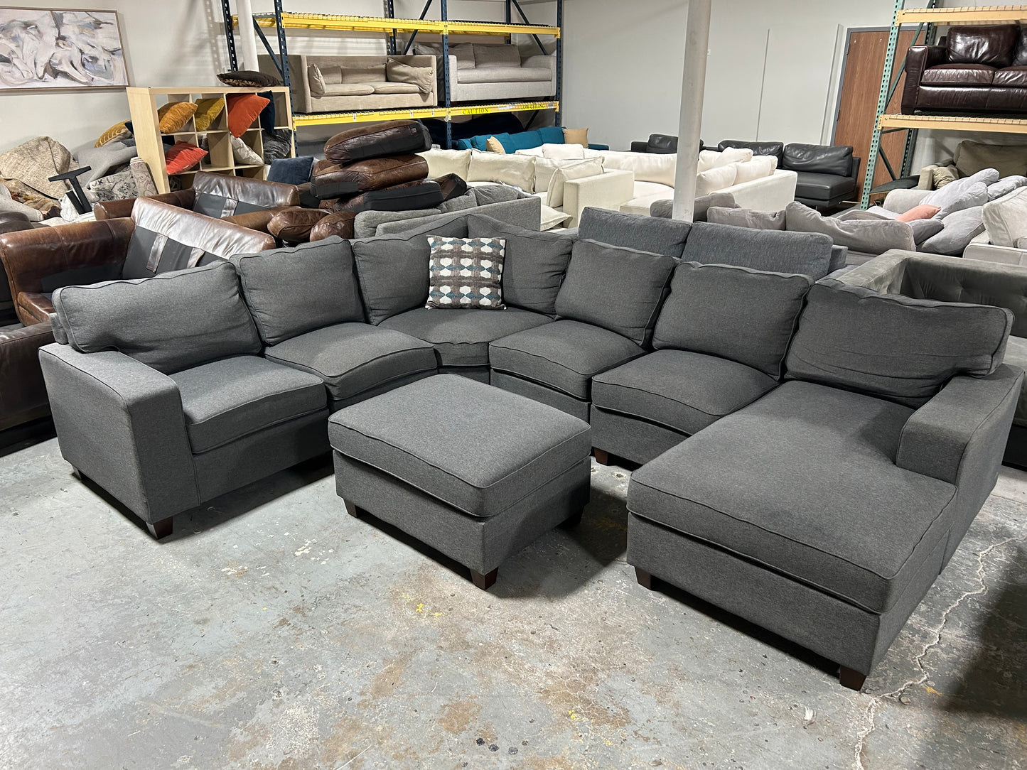 7-Pc Modular Dark Gray Sectional w/Ottoman