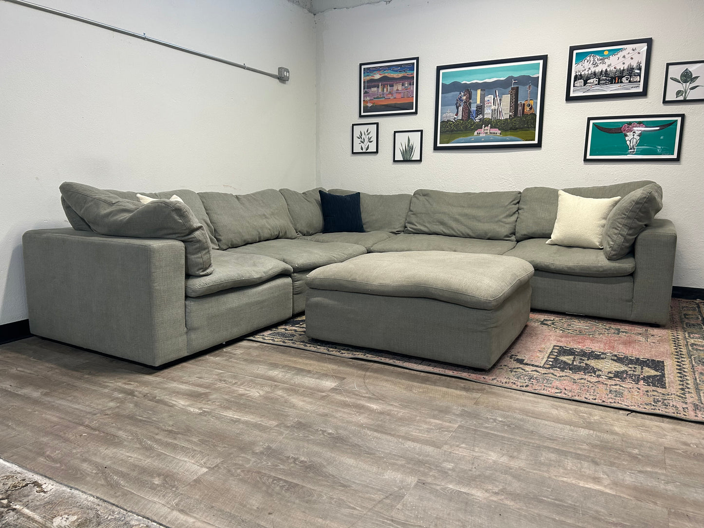 6-Pc Modular Sky Grey Cloud Sectional With Ottoman