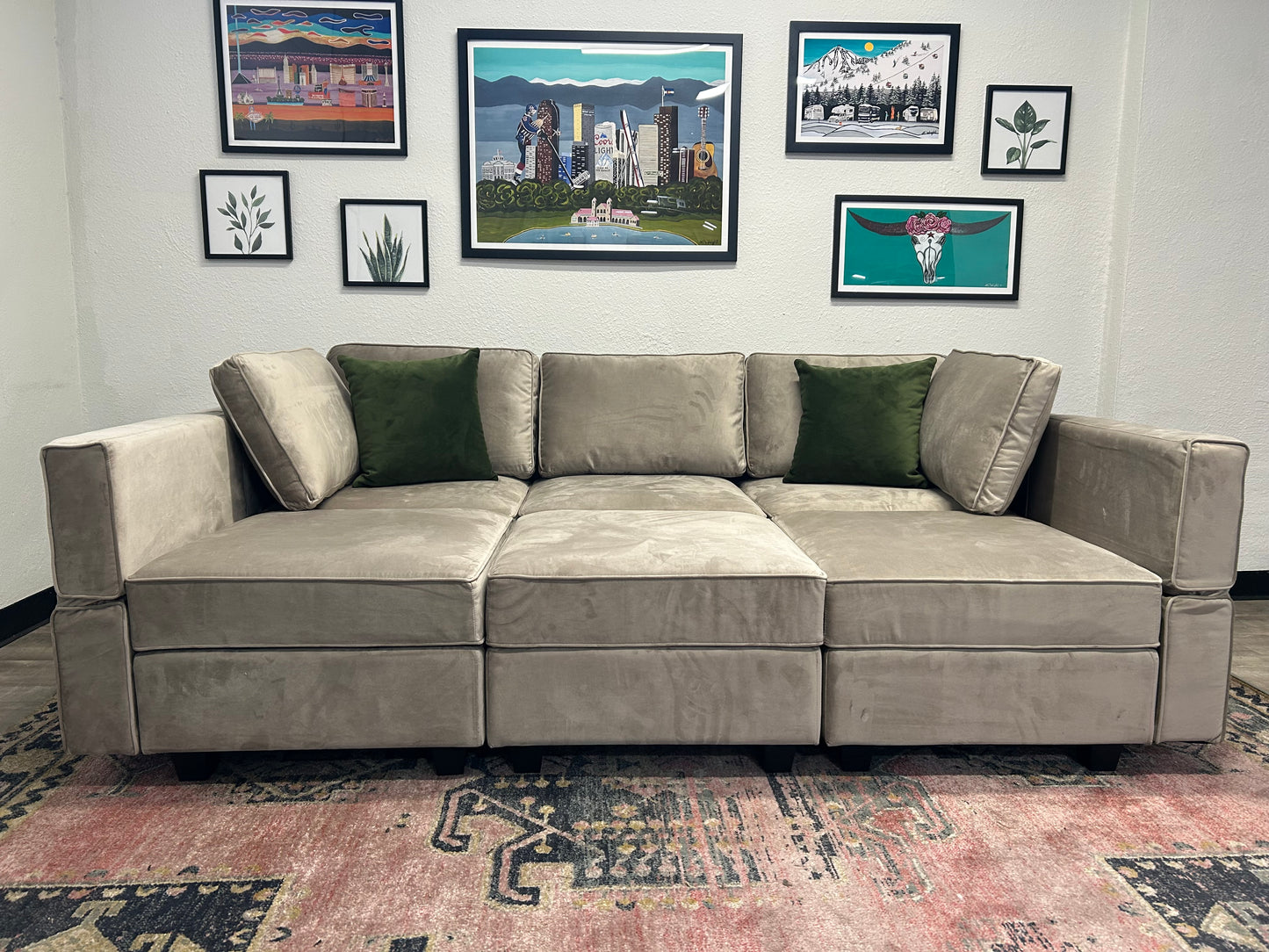 Belffin Modular Grey Velvet Storage Pit Sectional
